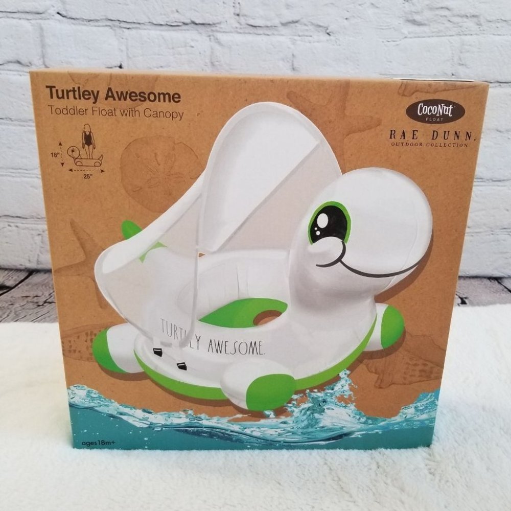 Rae Dunn Turtley Awesome Toddler Float with Canopy - White and Green